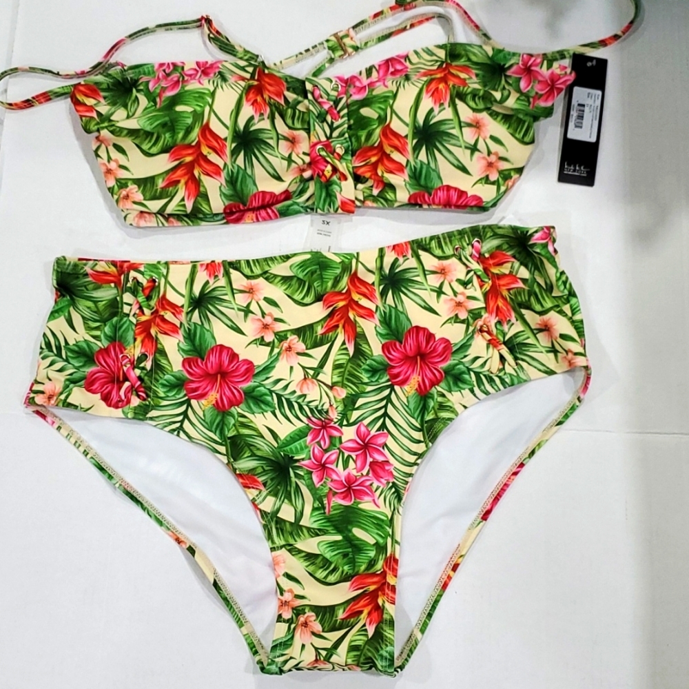 Nicole Miller New York Plus size Top with high waisted 2 piece swimwear